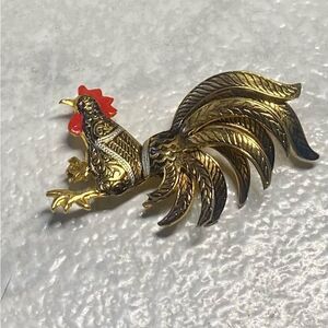 Vintage Damascene Rooster Brooch
